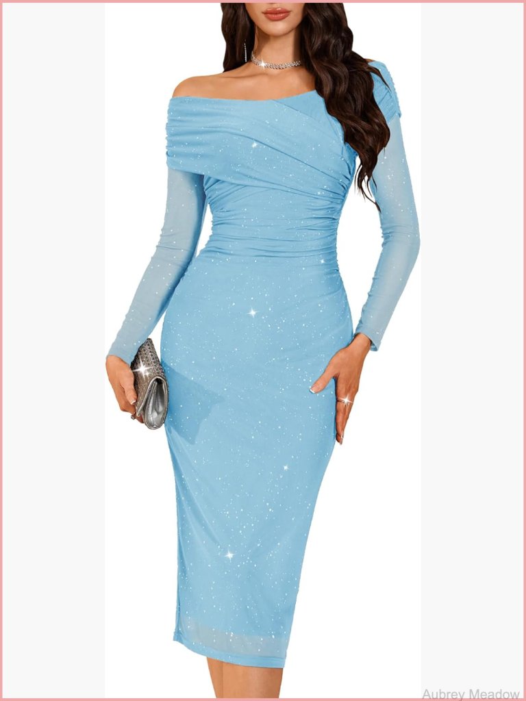 Sparkly Off Shoulder Sequin Cocktail Dress